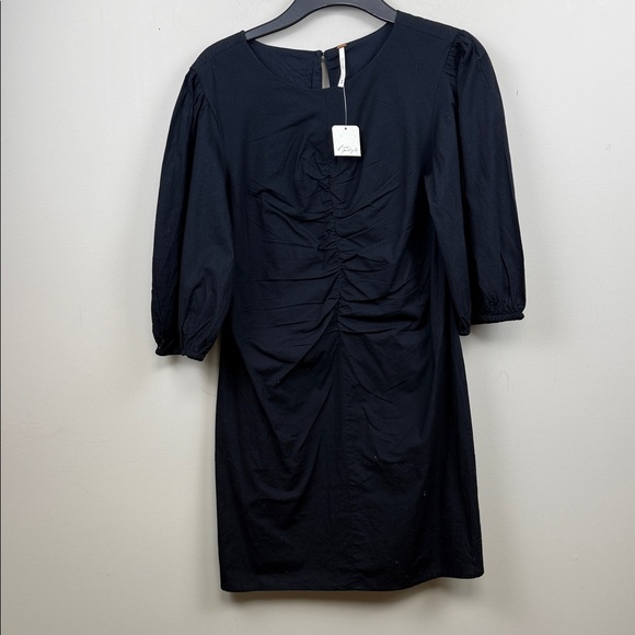 FREE PEOPLE hope Black Puff Sleeve Ruched Mini Dress medium - Picture 5 of 13